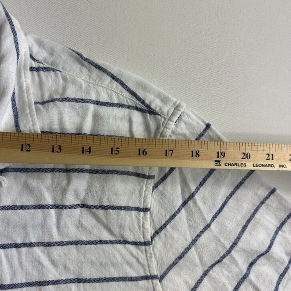 Lucky Brand Camp Shirt Men Large Blue Striped Linen Blend Short Sleeve Button Up - Picture 8 of 9